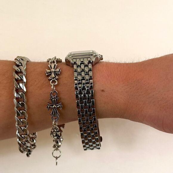 Retro White Square Face Quartz Watch Unisex Stainless Steel 8.5" New - Picture 13 of 16